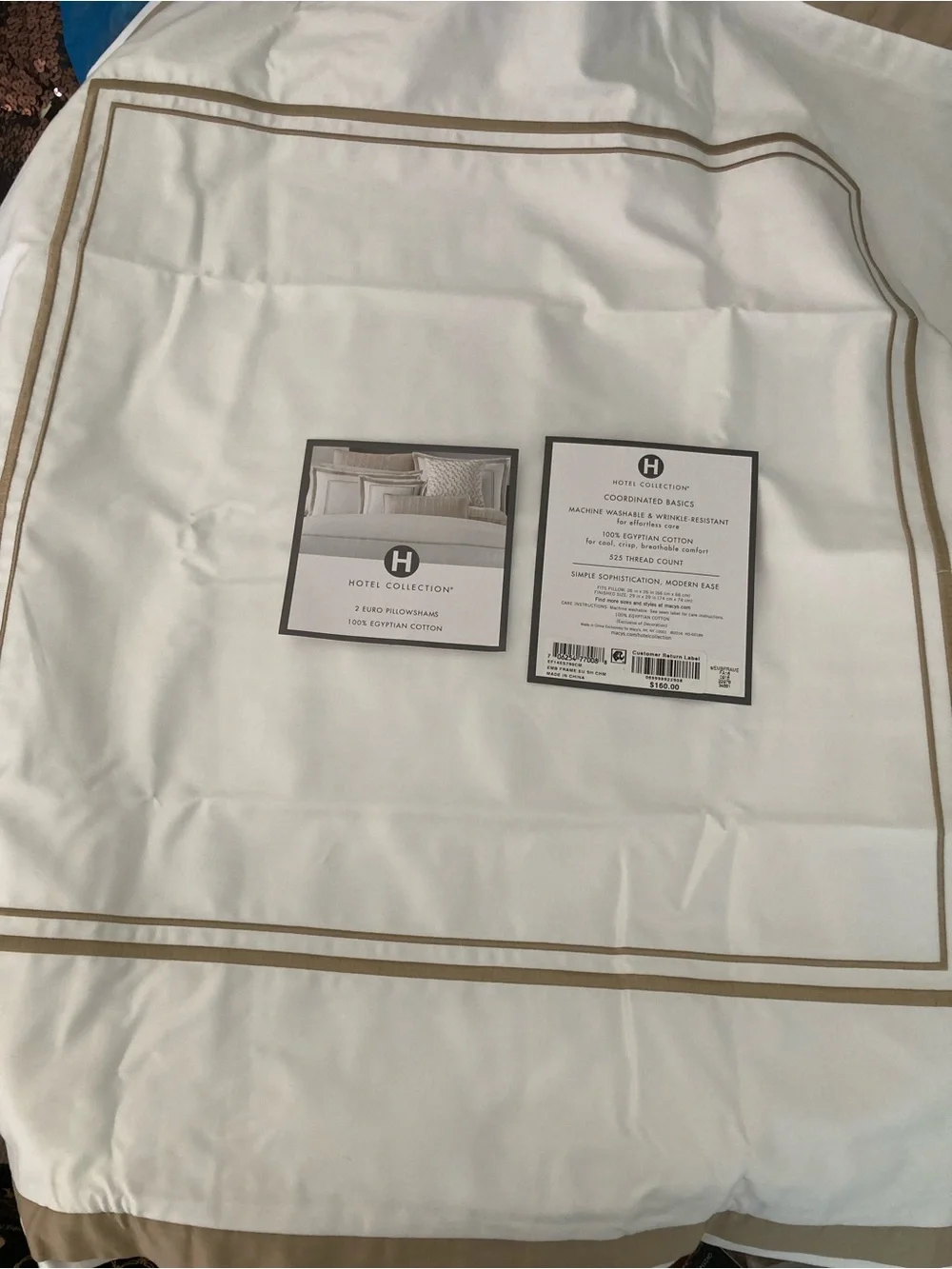 3 - Hotel Collection Ivory Duvet Cover with Tan Double Stripe Trim Retail $240.